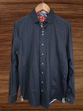 Au Noir Men’s Black Floral Long Sleeve Dress Shirt. Size 3/Medium